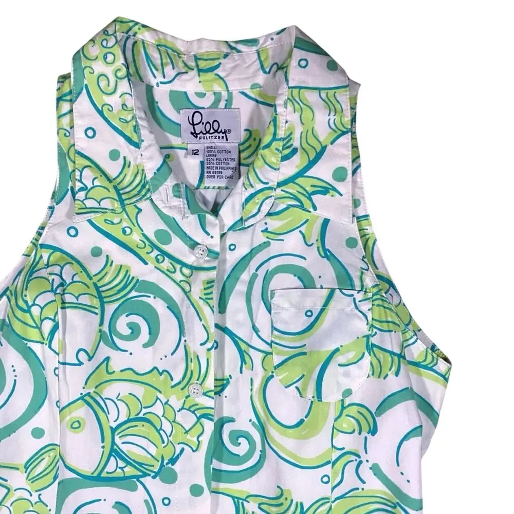 Vintage Lilly Pulitzer Floral Fish Sleeveless Dress - 12